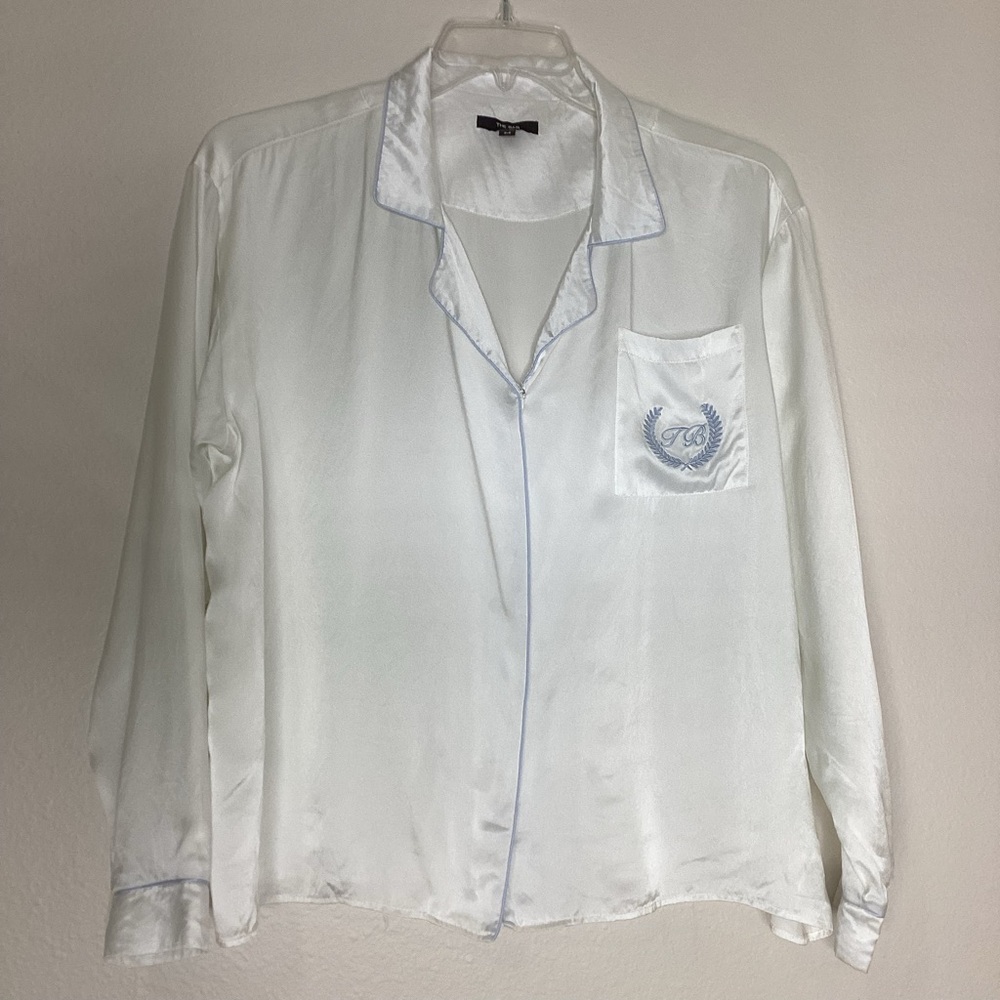 The Bar Regis Silk Top Blanc Blue Embroidery Med